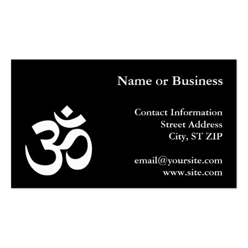Black and White Om Symbol Business Card Template (front side)