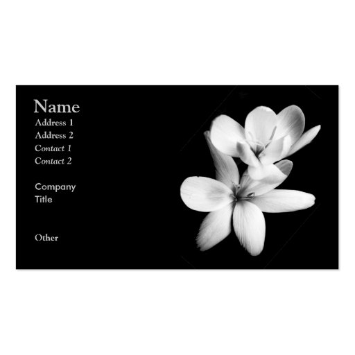 Black and White Orchid Floral Business Card Template (front side)