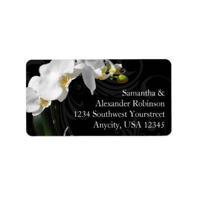 Black and White Orchid Flower Custom Address Label
