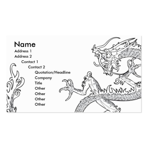 black and white oriental dragon business card (front side)