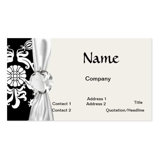 black and white ornate funky damask business card (front side)