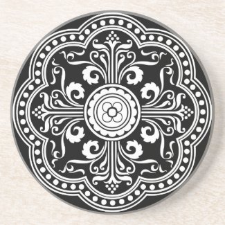 Black and White Ornate Victorian Pattern Coaster