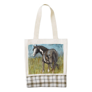 Black and White Paint Horse Watercolor Art Zazzle HEART Tote Bag