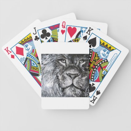 Black and white painting of a lion in nature bicycle card decks