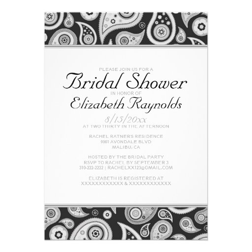 Black And White Paisley Bridal Shower Invitations