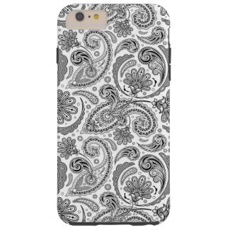 Black And White Paisley Lace Retro Pattern Tough iPhone 6 Plus Case