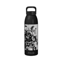black and white paisley reusable water bottle