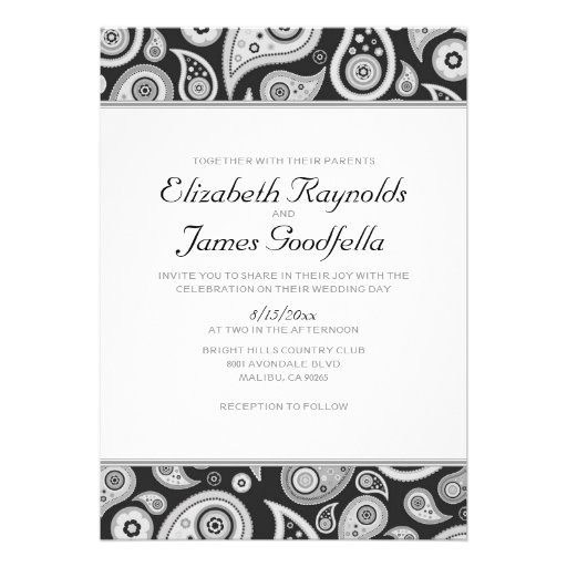 Black And White Paisley Wedding Invitations