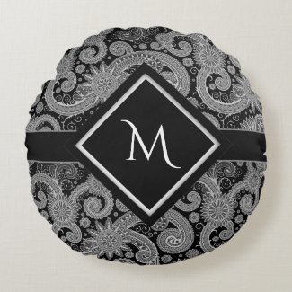 Black and White Paisley with Framed Initial