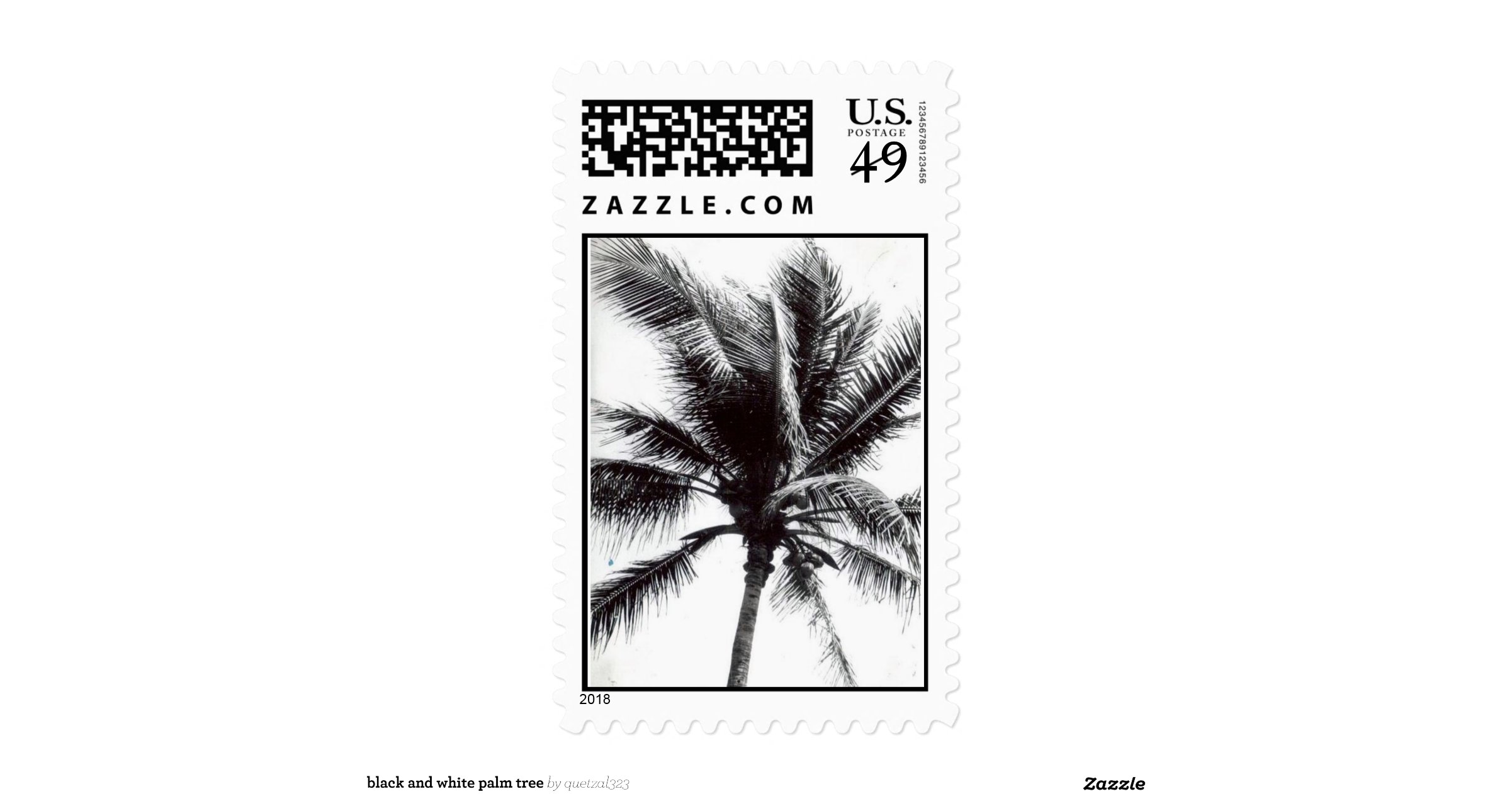 black and white palm tree postage stamp Zazzle