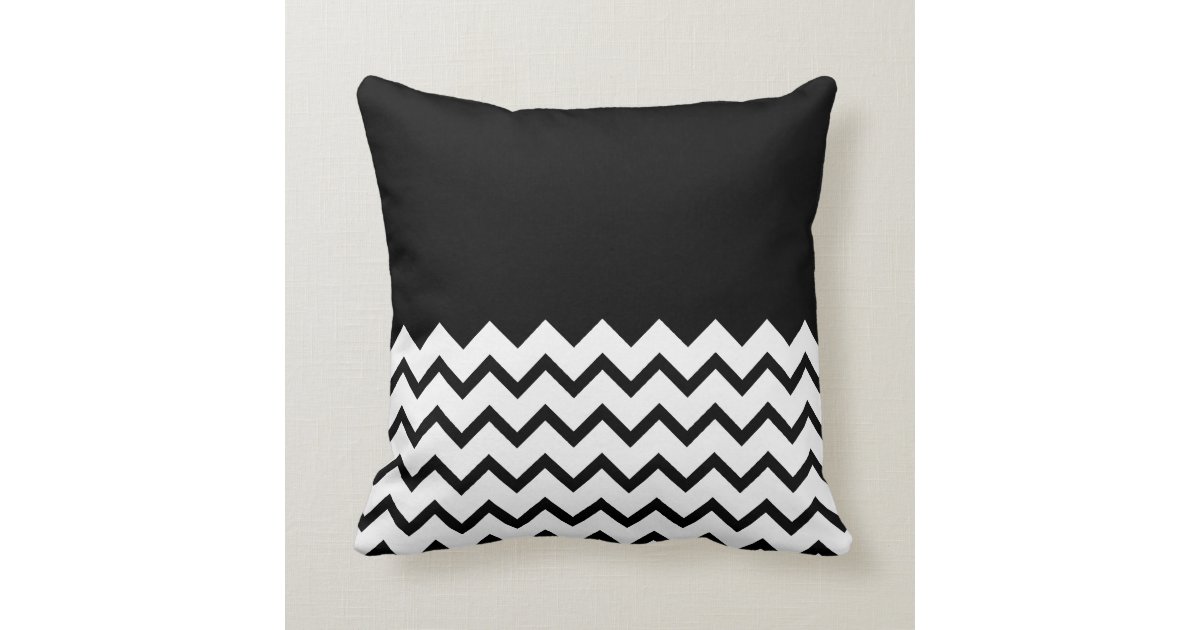 Black and White. Part Zig Zag, Part Plain Black. Throw Pillow Zazzle