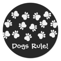 Black and White Paw Prints Round Stickers