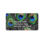 Black and White Peacock Feather Adress Label