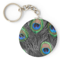 Black and White Peacock Feather Keychain