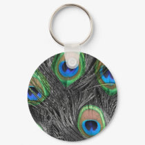 Black and White Peacock Feather Keychain