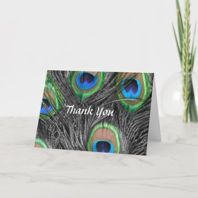 Black and White Peacock Wedding Thank You Card by ChristyWyoming