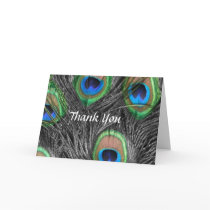 Black and White Peacock Wedding Thank You Card