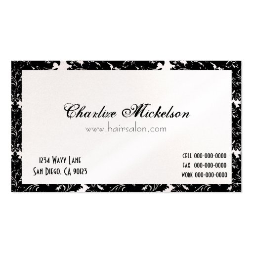 Black and White Pearl Damask Business Cards (back side)