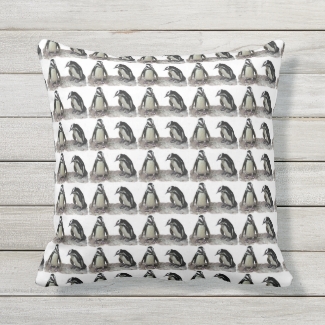 Black and White Penguin Birds Outdoor Pillow