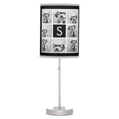 Black and White Photo Collage Custom Monogram Table Lamp