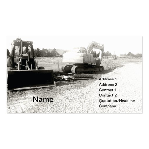 black and white photof construction equipment business card (front side)
