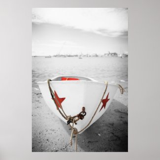 Black and White Photography With Color Rowboat Poster