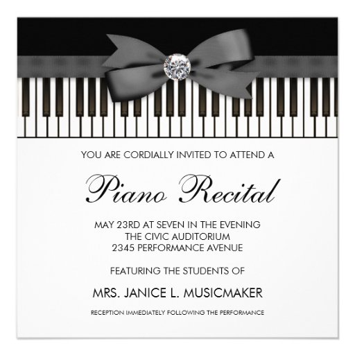 Black and White Piano Keys Recital Invitation