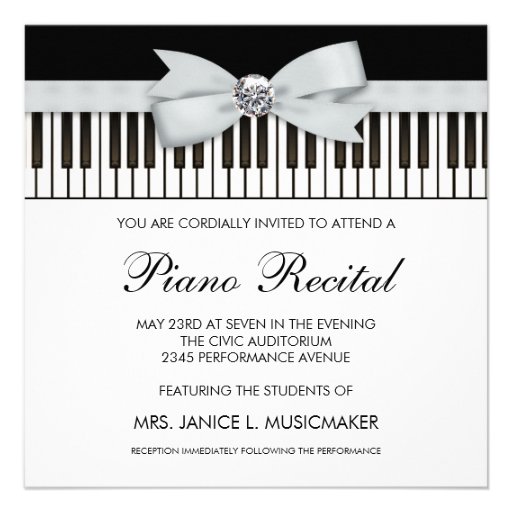 Black and White Piano Keys Recital Invitation