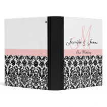 Black and White Pink Damask Wedding Planner Binder