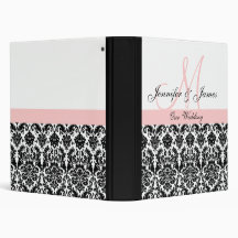 Black and White Pink Damask Wedding Planner Binder