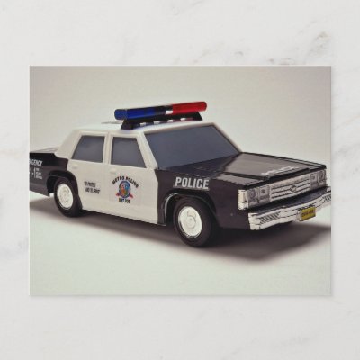 Black and white police car postcards