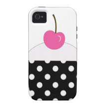 Black and White Polka Dot Cupcake With Pink Cherry iPhone 4/4S Covers