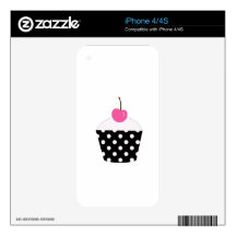 Black and White Polka Dot Cupcake With Pink Cherry Decal For iPhone 4S