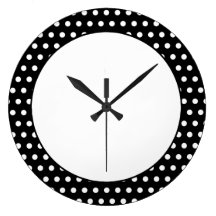 Black and White Polka Dot Pattern. Spotty. Wall Clocks
