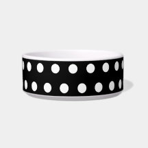 Black and White Polka Dot Pattern. Spotty. Cat Bowl