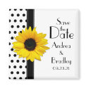 Black and White Polka Dot Sunflower Save the Date Magnet