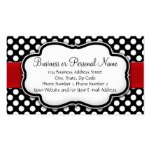 Black and White Polka Dot w/ Red Ribbon Business Cards