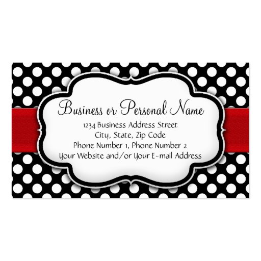 Black and White Polka Dot w/ Red Ribbon Business Cards (front side)