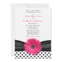 Black and White Polka Dot Pink Gerbera Daisy Wedding Invitation - Portrait Style