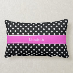 Black and White Polka Dots Hot Pink Name Monogram Pillows