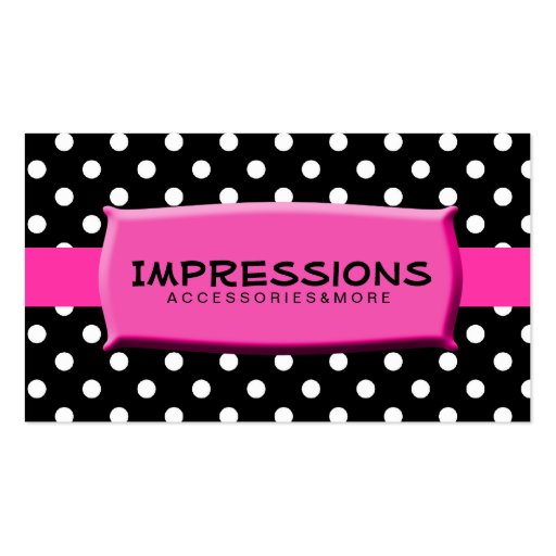 Black and White Polka Dots Hot Pink Name Plate Business Card Template (front side)