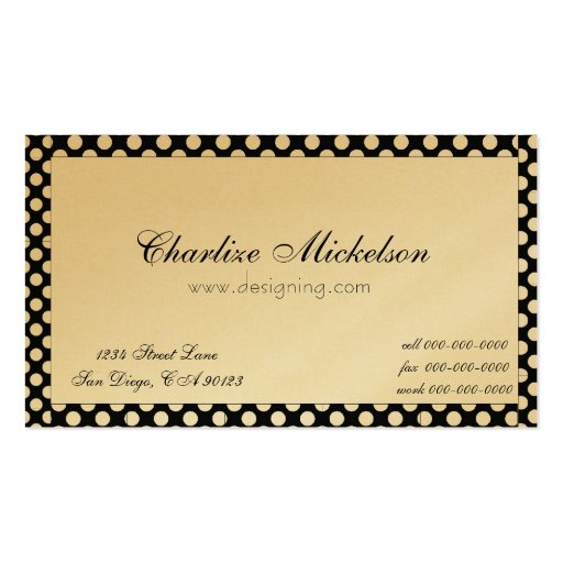 Black and White Polka Dots on Gold Business Cards (back side)