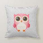Black and White Polka Dots Pink Owl Pillow at Zazzle