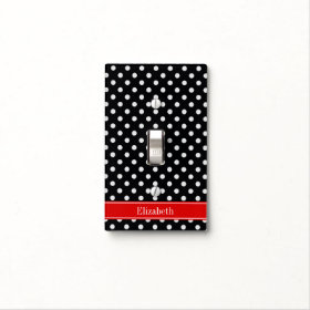 Black and White Polka Dots Red Name Monogram Light Switch Covers
