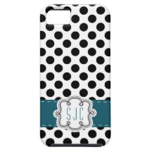 Black and White Polkadots with Teal Initials iPhone 5 Cases