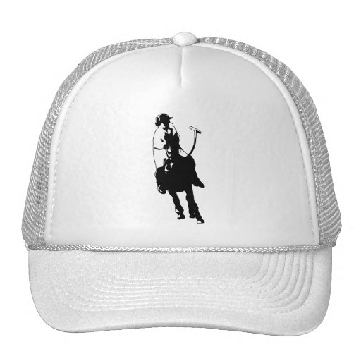 Black and White Polo Player Swinging Mallet Hat