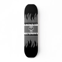 Black and White Pro Skate Bored w/ Flames w/ Skull Custom Skate Board
