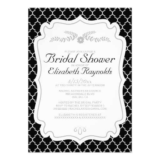 Black And White Quatrefoil Bridal Shower Invites