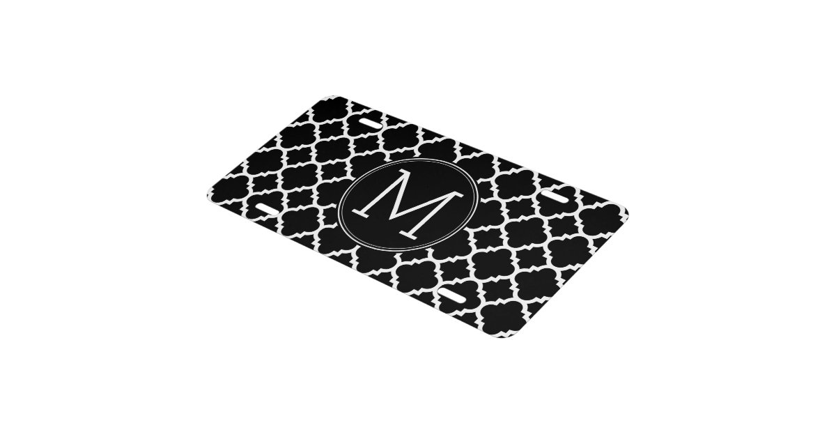 Black and White Quatrefoil Pattern Custom Monogram License Plate Zazzle