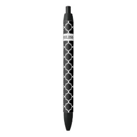 Black And White Quatrefoil Pattern With Name Black Ink Pen